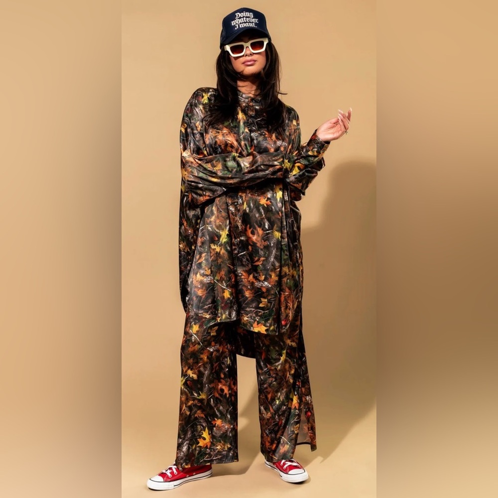 Dressed in LALA Satin Playsuit in Bad B*tch Camo